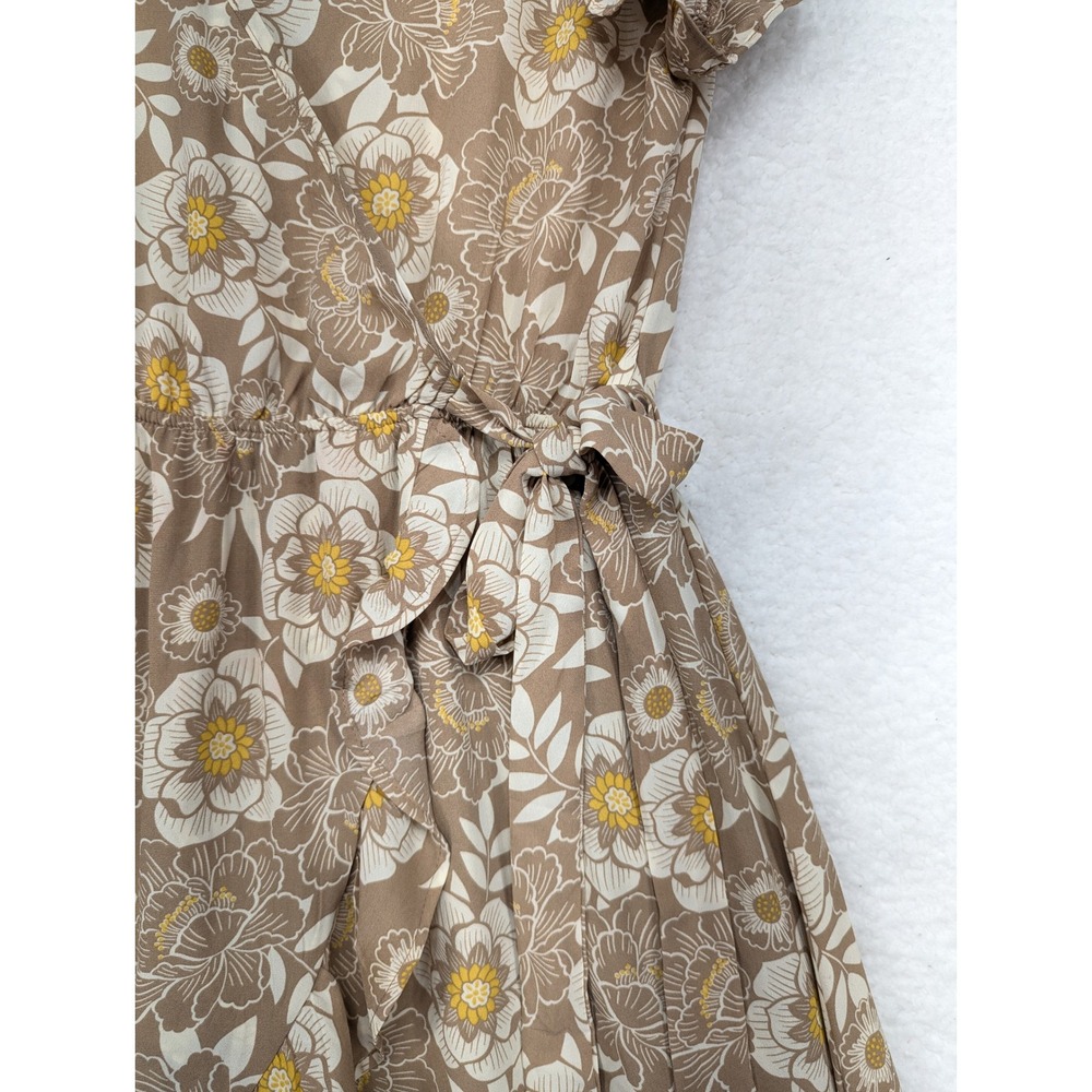 Sienna Sky Floral Print High Low Midi Dress Short Sleeve Brown Size L - Picture 3 of 10